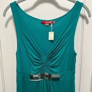 Boden Sleeveless Maxi Dress V-neck Embellished Studded Sz 2 teal/green